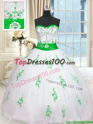 Perfect White Quinceanera Dress Military Ball and Sweet 16 and Quinceanera and For with Appliques and Belt Sweetheart Sleeveless Lace Up