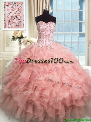 Ball Gowns Quinceanera Gowns Sweetheart Organza Sleeveless Floor Length Lace Up