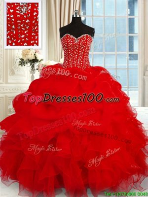 New Arrival Straps Sleeveless Ball Gown Prom Dress Floor Length Beading and Ruffles Organza