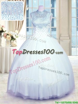 New Arrival Baby Blue High-neck Zipper Beading 15 Quinceanera Dress Sleeveless