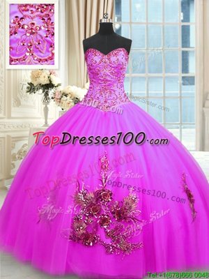 Orange Red Sleeveless Appliques Floor Length Quince Ball Gowns