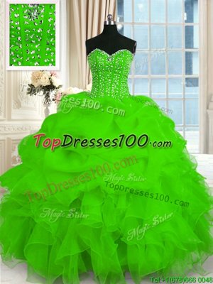 Organza Lace Up Sweetheart Sleeveless Floor Length Vestidos de Quinceanera Beading and Ruffles