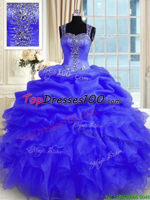 Spectacular Sleeveless Floor Length Beading and Ruffles Zipper Sweet 16 Quinceanera Dress with Purple
