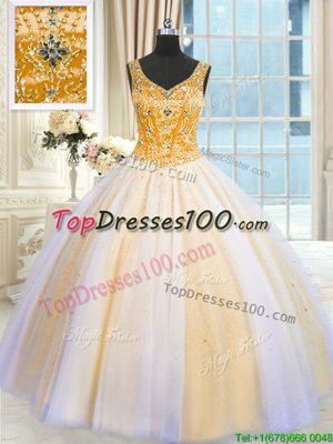 Inexpensive Multi-color V-neck Lace Up Beading and Sequins 15 Quinceanera Dress Sleeveless