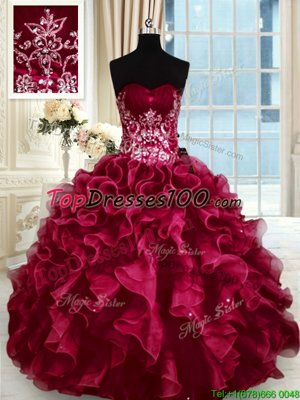 Sleeveless Beading and Appliques and Ruffles Lace Up Sweet 16 Dress