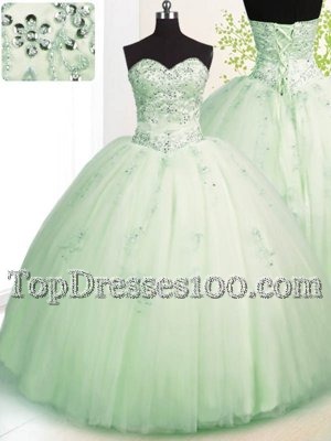 Sleeveless Lace Up Floor Length Beading and Appliques 15th Birthday Dress