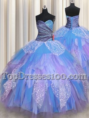 Sleeveless Lace Up Floor Length Beading and Ruching 15th Birthday Dress
