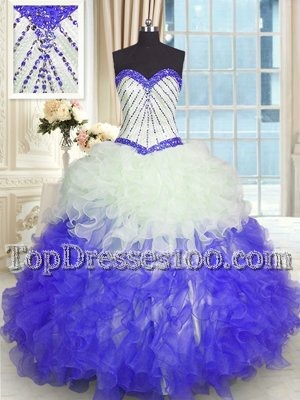 Organza Sleeveless Floor Length Sweet 16 Dress and Beading and Ruffles