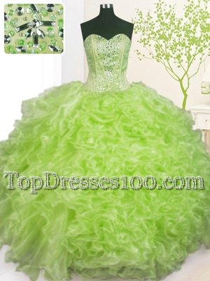 Artistic Sleeveless Beading and Ruffles Lace Up Vestidos de Quinceanera