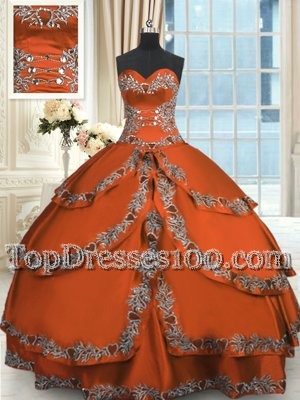 Exceptional Ruffled Floor Length Rust Red 15th Birthday Dress Sweetheart Sleeveless Lace Up