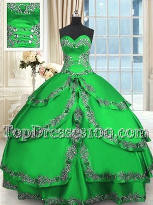 With Train Lace Up Quince Ball Gowns Peacock Green and In for Military Ball and Sweet 16 and Quinceanera with Beading and Appliques and Pick Ups Brush Train