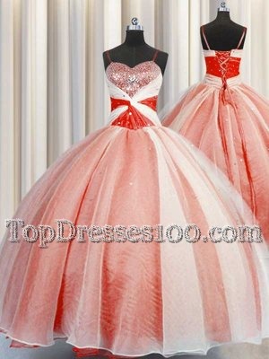 Sleeveless Lace Up Floor Length Beading and Sequins and Ruching Sweet 16 Dresses