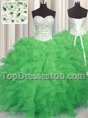 Sweetheart Neckline Beading and Ruffles Ball Gown Prom Dress Sleeveless Lace Up