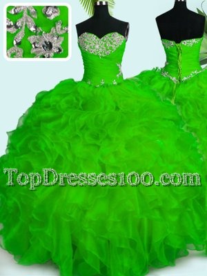 Vestidos de Quinceanera Military Ball and Sweet 16 and Quinceanera and For with Beading and Ruffles Sweetheart Sleeveless Lace Up