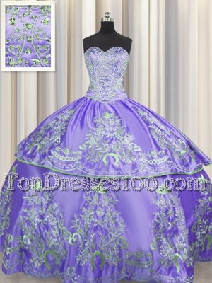 Embroidery Floor Length Ball Gowns Sleeveless Lilac Quinceanera Gowns Lace Up