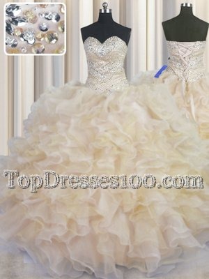 Sophisticated Floor Length Champagne Sweet 16 Dress Sweetheart Sleeveless Lace Up