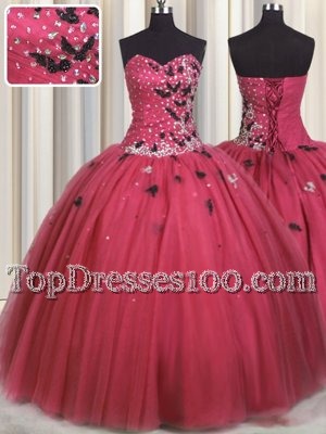 Custom Fit Floor Length Coral Red Sweet 16 Dresses Sweetheart Sleeveless Lace Up