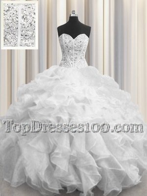 New Arrival Visible Boning Zipper Up Lavender Sleeveless Floor Length Beading and Ruffles Zipper Quinceanera Gown