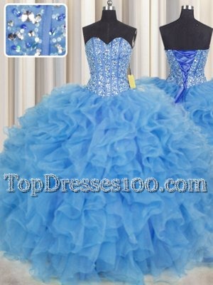 Zipper Up Olive Green Organza Zipper 15th Birthday Dress Sleeveless Floor Length Beading and Appliques