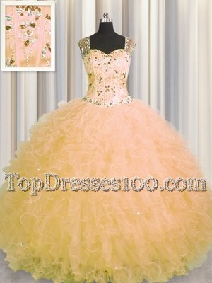 Handcrafted Flower Royal Blue Lace Up 15 Quinceanera Dress Beading and Ruffles and Hand Made Flower Sleeveless Floor Length