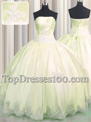 Strapless Sleeveless Taffeta Sweet 16 Dress Beading and Appliques Lace Up