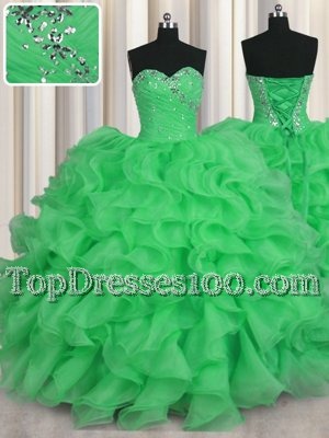 Classical Sweetheart Sleeveless Organza 15th Birthday Dress Beading and Ruffles Lace Up
