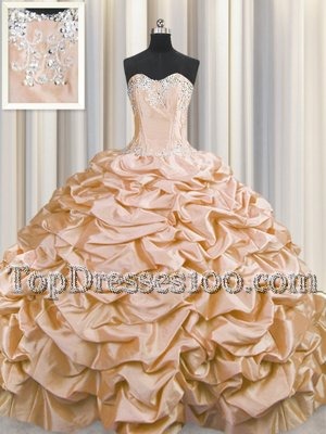Extravagant Brush Train Peach Sweetheart Neckline Beading and Pick Ups Sweet 16 Dress Sleeveless Lace Up