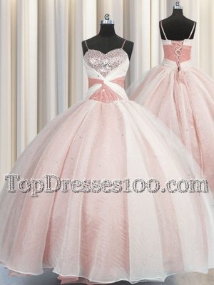 Perfect Spaghetti Straps Sleeveless Lace Up Floor Length Beading Sweet 16 Dress