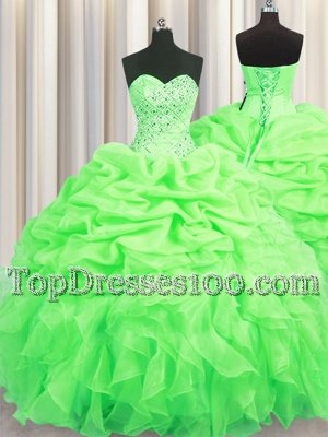 Spectacular Sleeveless Lace Up Floor Length Beading and Ruffles and Pick Ups Quince Ball Gowns
