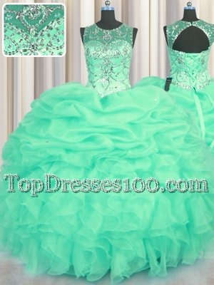 High End Scoop See Through Sleeveless Beading and Ruffles and Pick Ups Lace Up 15 Quinceanera Dress
