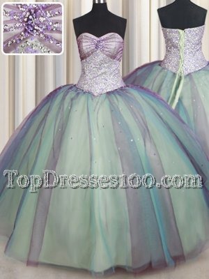 Custom Design Multi-color Lace Up Sweetheart Beading and Sequins Ball Gown Prom Dress Tulle Sleeveless