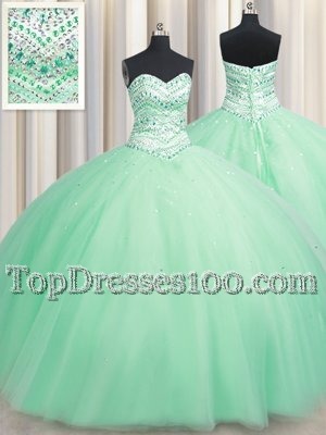 Apple Green Lace Up Sweetheart Beading Sweet 16 Dress Tulle Sleeveless