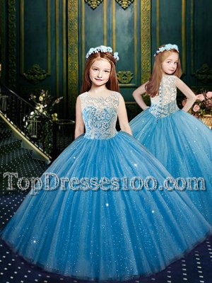 Chic Scoop Blue Sleeveless Tulle Clasp Handle Toddler Flower Girl Dress for Party and Wedding Party