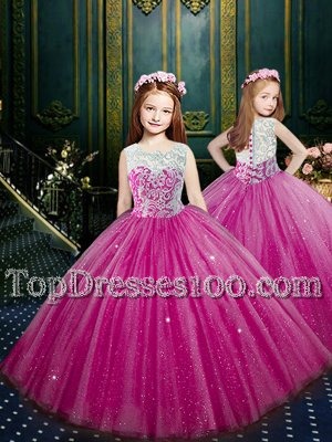 Elegant Floor Length Eggplant Purple Flower Girl Dresses for Less Scoop Sleeveless Clasp Handle