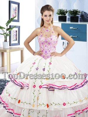 Hot Selling Four Piece Fuchsia Ball Gowns Beading and Ruffles Quinceanera Dress Lace Up Tulle Sleeveless Floor Length