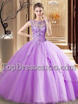 Trendy Scoop Sleeveless Brush Train Lace Up Beading Sweet 16 Dresses