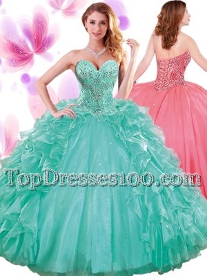 Super Sleeveless Beading and Ruffles and Pick Ups Lace Up Quinceanera Dress