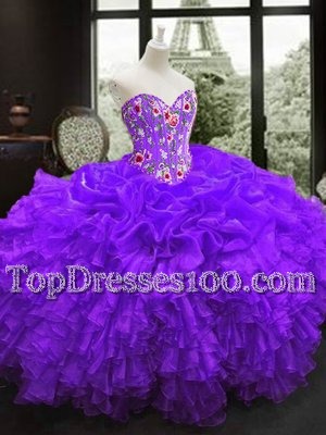 Sleeveless Embroidery and Ruffles Lace Up Quinceanera Gowns