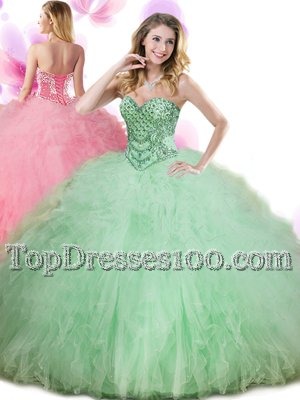 Cute Apple Green Sleeveless Tulle Lace Up Sweet 16 Dress for Military Ball and Sweet 16 and Quinceanera