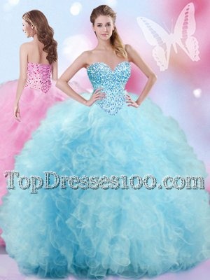 New Arrival Baby Blue Sleeveless Beading and Ruffles Floor Length Quinceanera Gowns