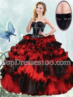 Three Piece Floor Length Burgundy Ball Gown Prom Dress Tulle Sleeveless Beading