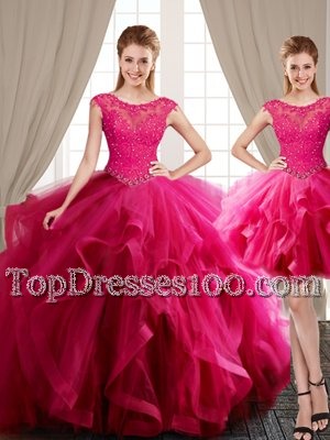 Flirting Three Piece Floor Length Turquoise Quinceanera Gowns Scoop Sleeveless Lace Up