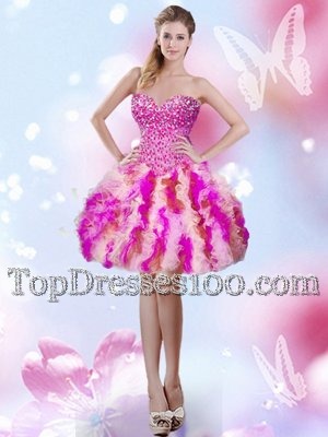 Champagne Cocktail Dress Prom and Party and For with Beading and Ruffles Scoop Sleeveless Lace Up
