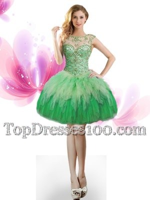 Scoop Green Sleeveless Tulle Lace Up Party Dresses for Prom and Party