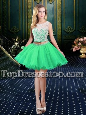 Traditional Scoop Mini Length Party Dresses Organza Sleeveless Beading and Lace and Appliques