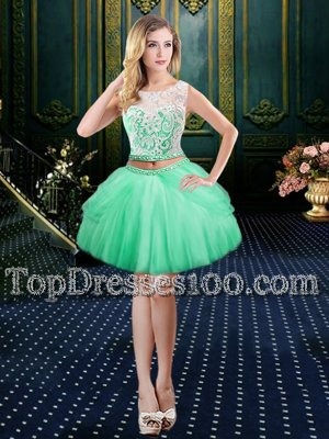 Scoop Apple Green Sleeveless Mini Length Lace Clasp Handle Party Dress Wholesale