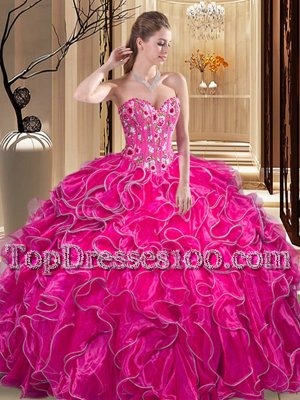 Hot Selling Floor Length Ball Gowns Sleeveless Fuchsia Vestidos de Quinceanera Lace Up