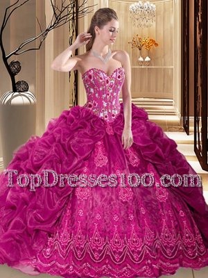 Pick Ups Ball Gowns Sleeveless Fuchsia Sweet 16 Dress Court Train Lace Up