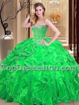 On Sale Organza Lace Up Sweet 16 Quinceanera Dress Sleeveless Floor Length Beading and Ruffles