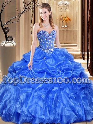 Beauteous Orange Fabric With Rolling Flowers Lace Up Sweetheart Sleeveless Floor Length Ball Gown Prom Dress Embroidery and Ruffles